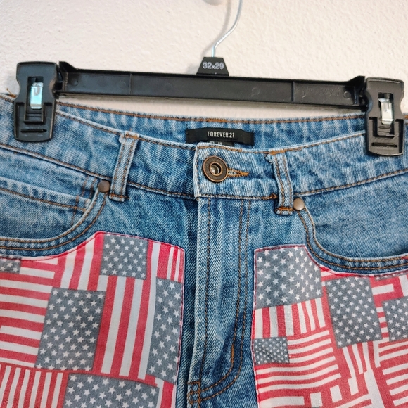Forever 21 Denim Shorts American Flag Pockets booty Blue Jean Patriotic Sz 27 - Picture 6 of 10
